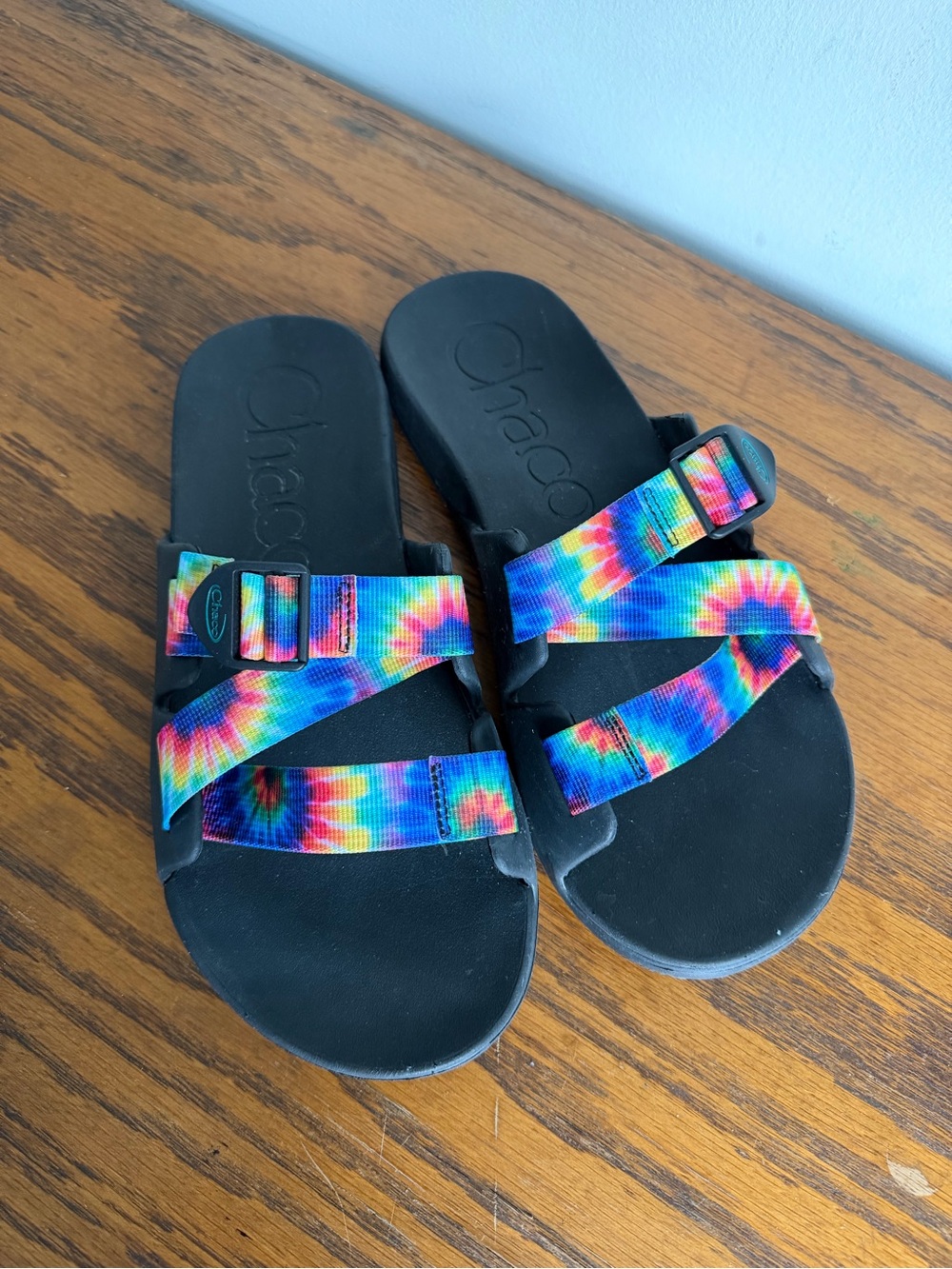 Chaco Black Sandals with Multicolor Tie-Dye Straps